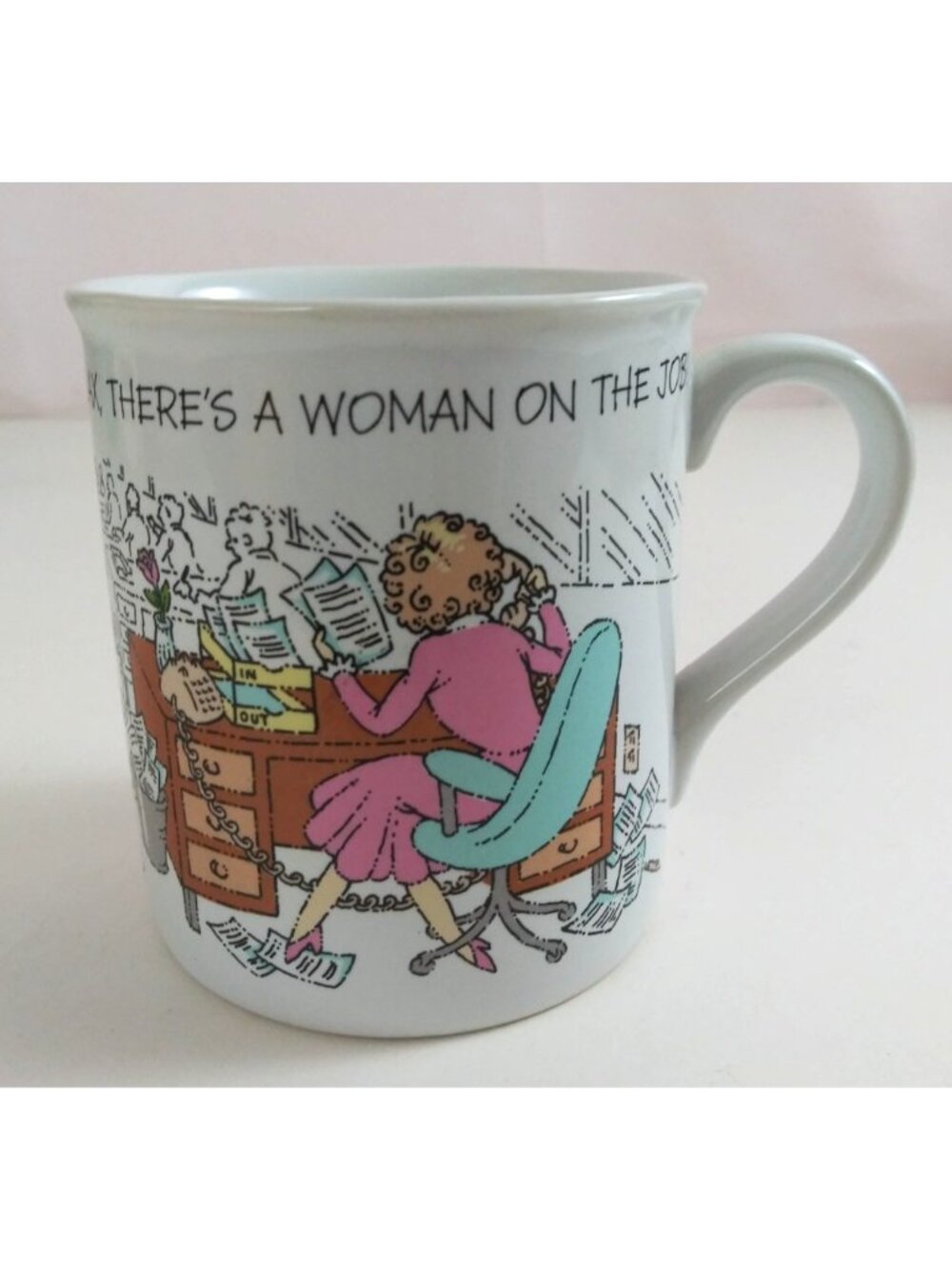 1986 Hallmark Mug Mates Relax There's A Woman On The Job Novelty Coffee Cup
